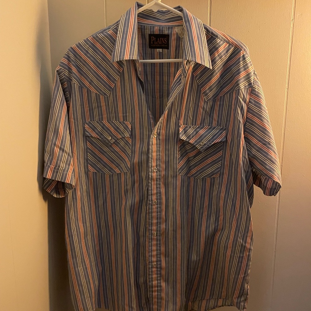 Men’s Size L Plains Western Wear Pearl Snap Button Shirt